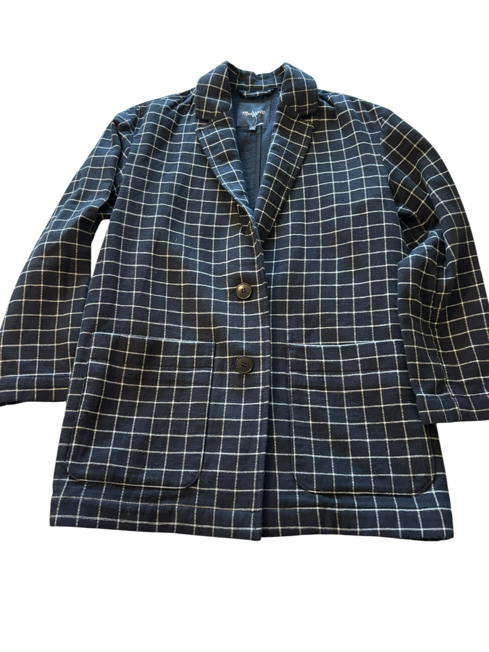 Madewell Navy Windowpane Two-Button Blazer